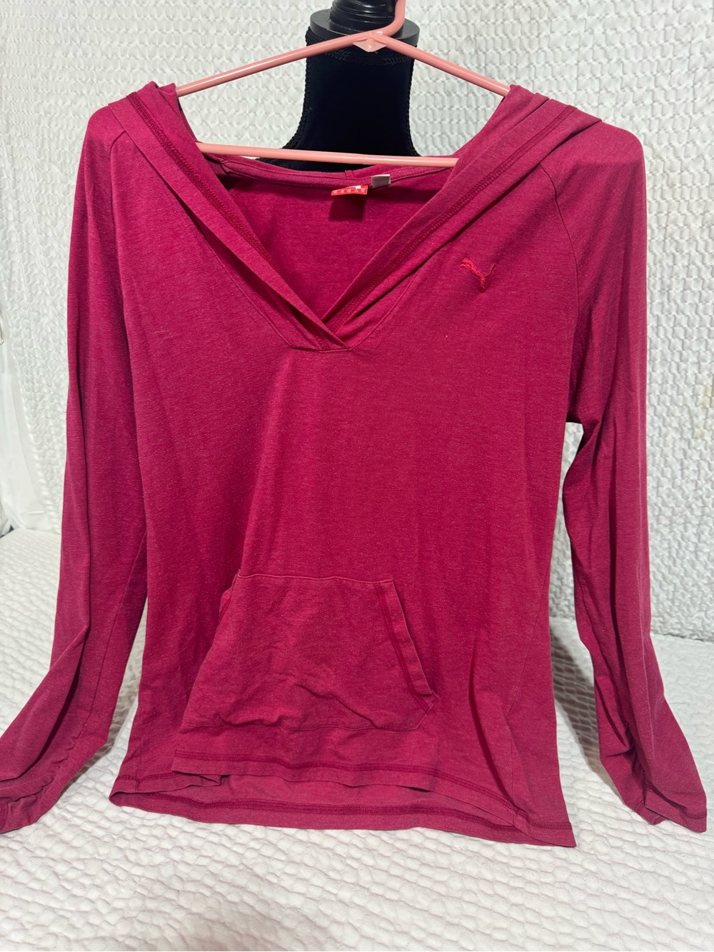 Puma Women's Fuchsia Long-Sleeve V-Neck Hoodie